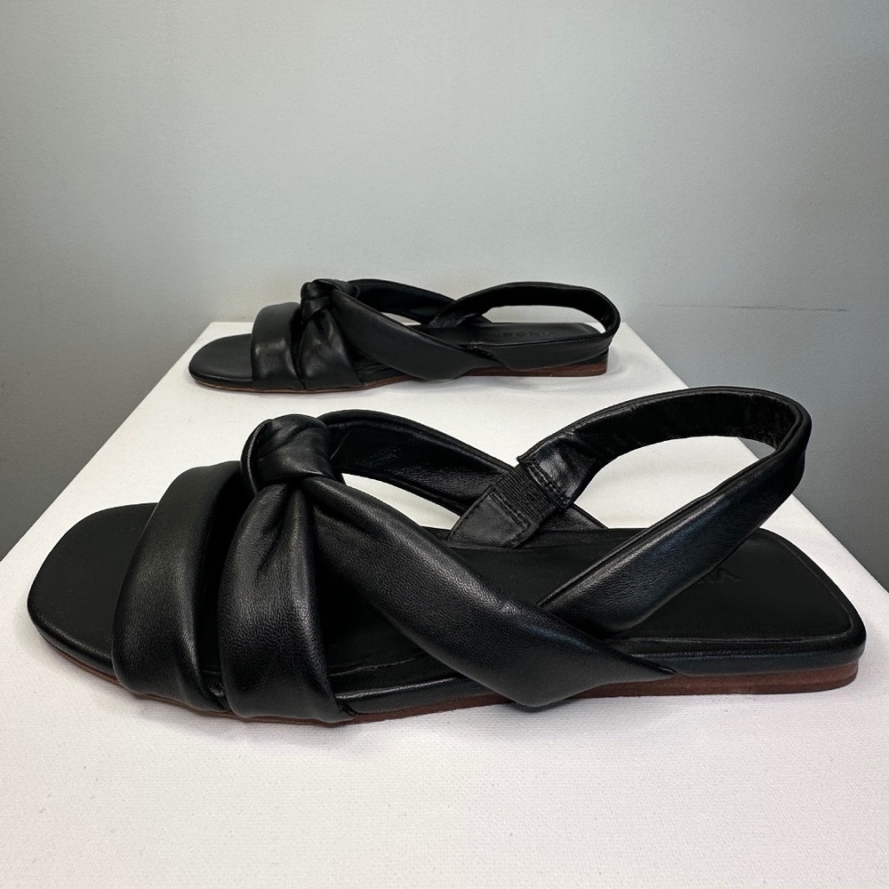 VINCE black leather flat sandals
